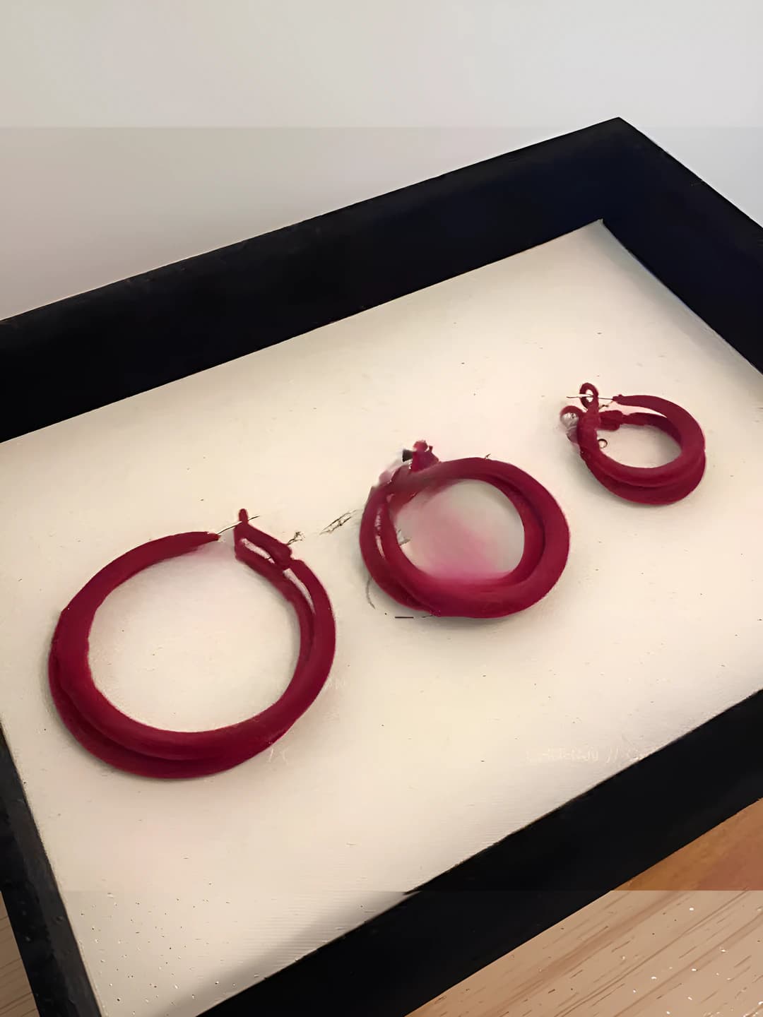 Red velvet hoop earrings 4cm
