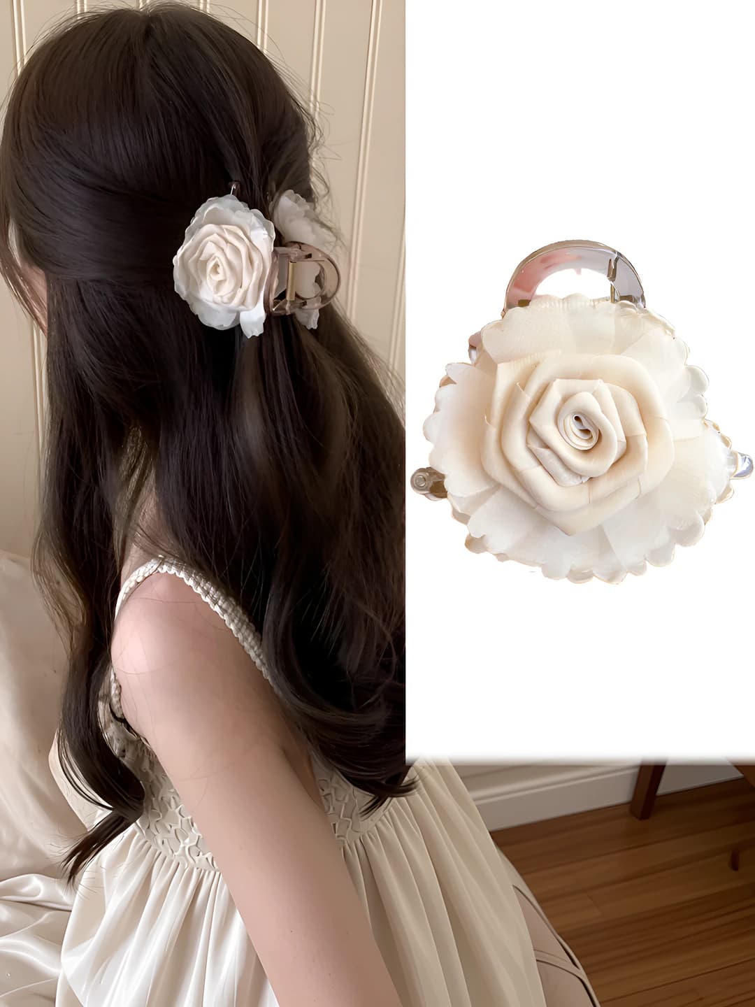 12# Beige flower clip 8 cm
