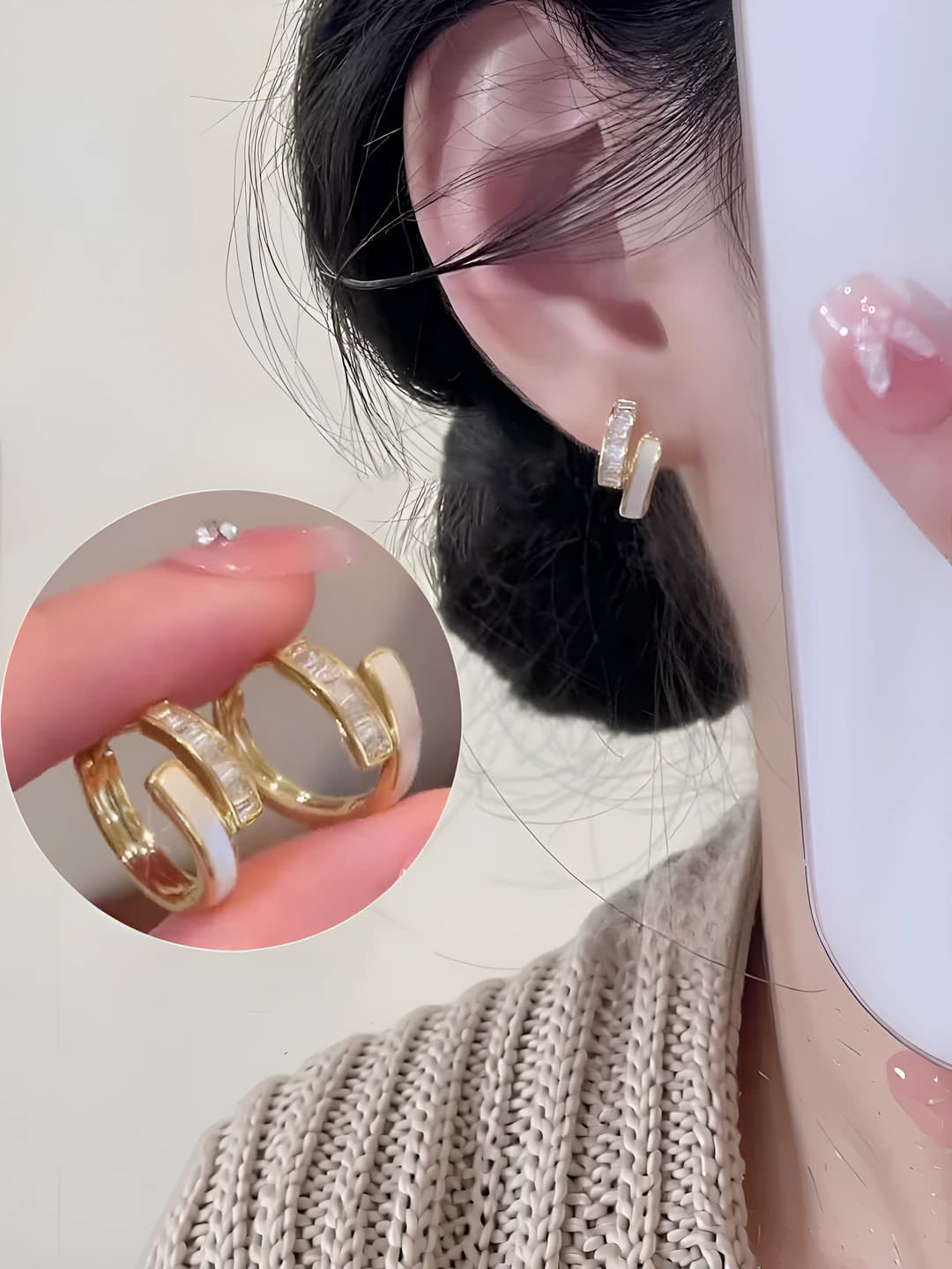 Women's zircon geometric round earrings, light luxury style