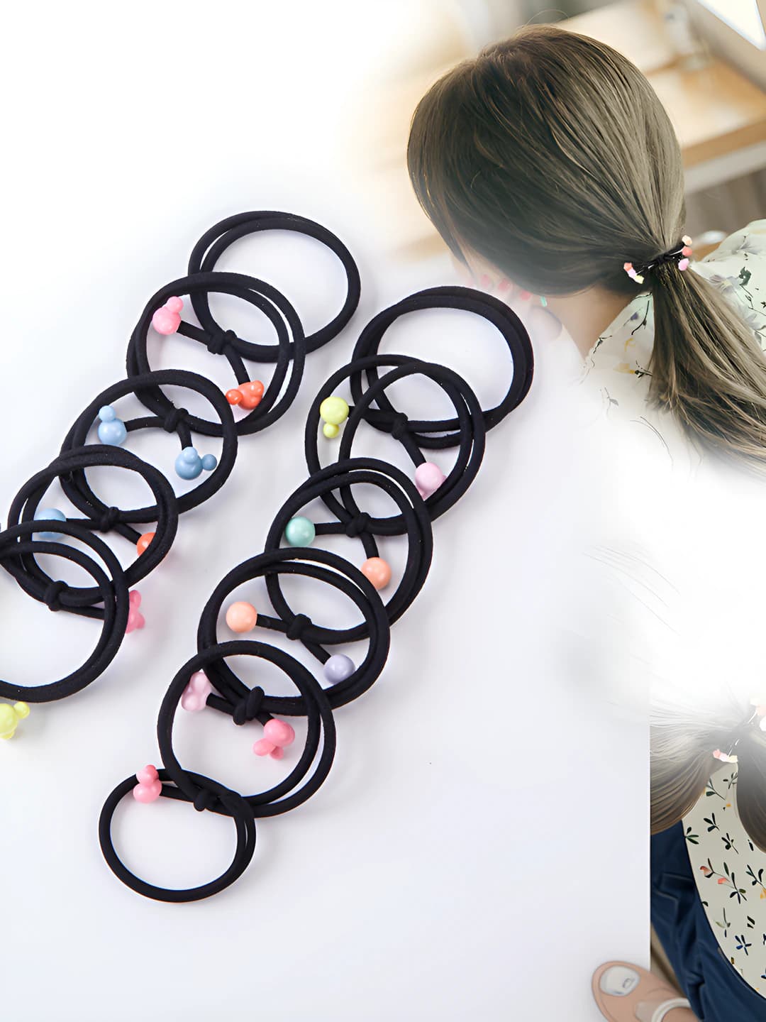 Women's stretch black hair ties, thick, seamless, cartoon style, for ponytail