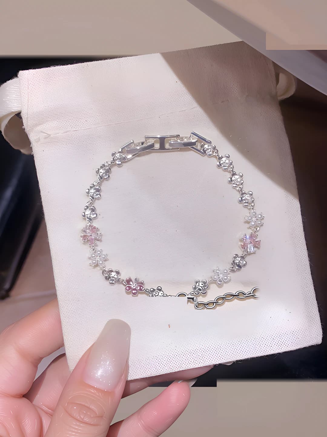 60# Bracelet - Silver - Pink