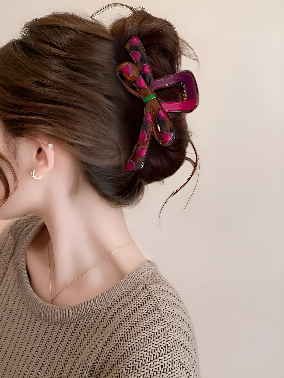 1# Розово-фиолетовый горошек бант-12cm