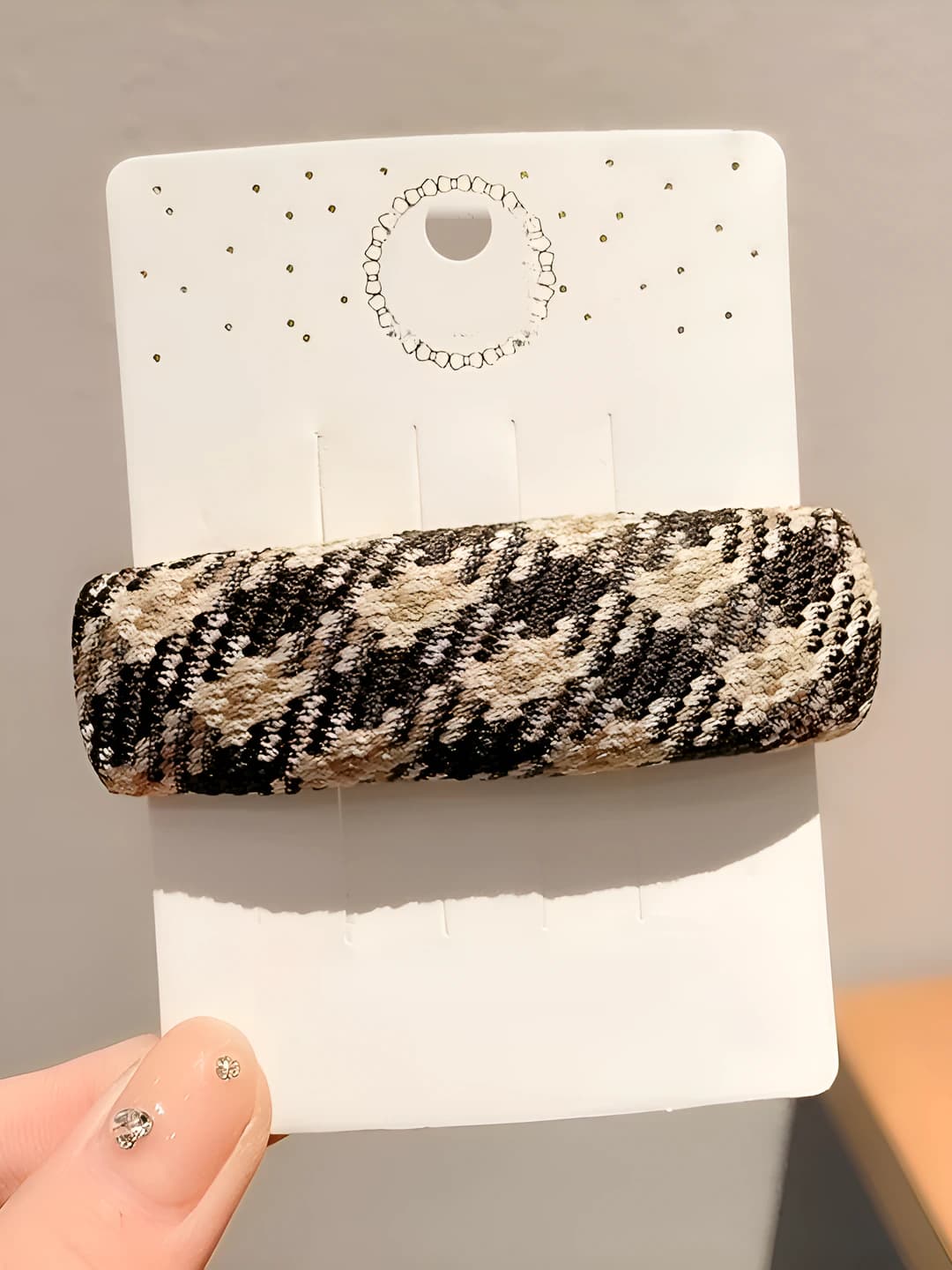 1# Coffee plaid hair clip 8 cm