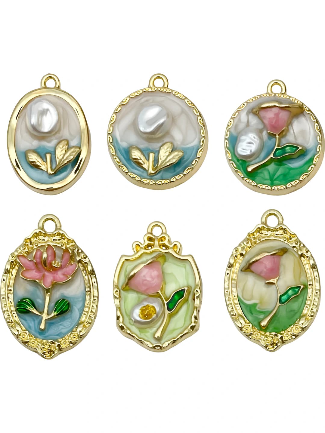 Ayollar uchun DIY gullar emal sharmlari/pendantlari, retro, tabiiy uslub, zink qotishma, moy tomizish texnologiyasi, Monet bog'i naqshli, DIY zanjir, qo'l zanjiri, kalit sochig'i uchun
