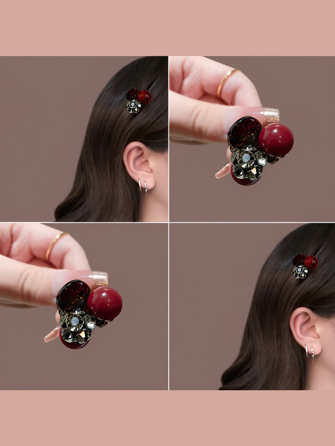 Women's red small hair clip, casual style, hair accessory