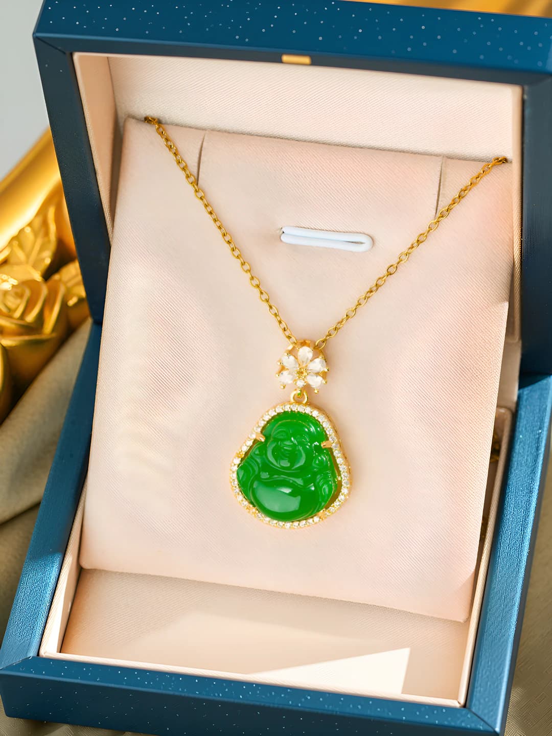 271 Small Buddha necklace - Gold-green