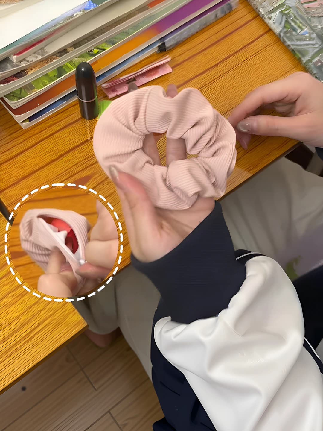3# Zip scrunchie pink, 11 cm