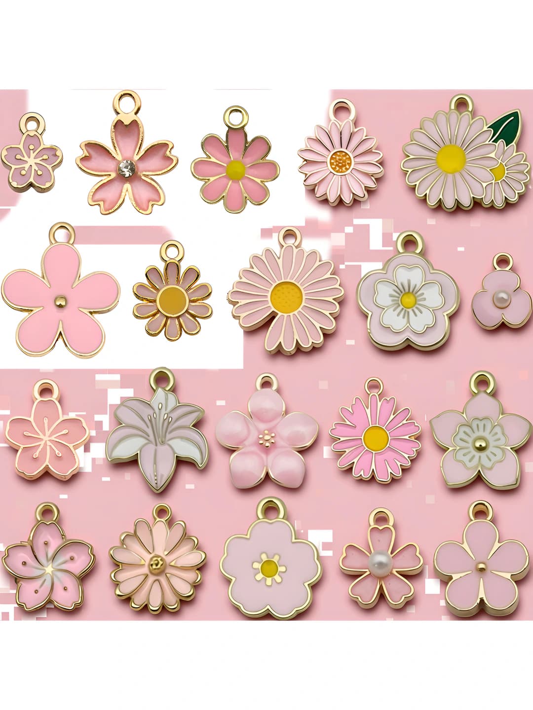 20 pcs pink floral charms