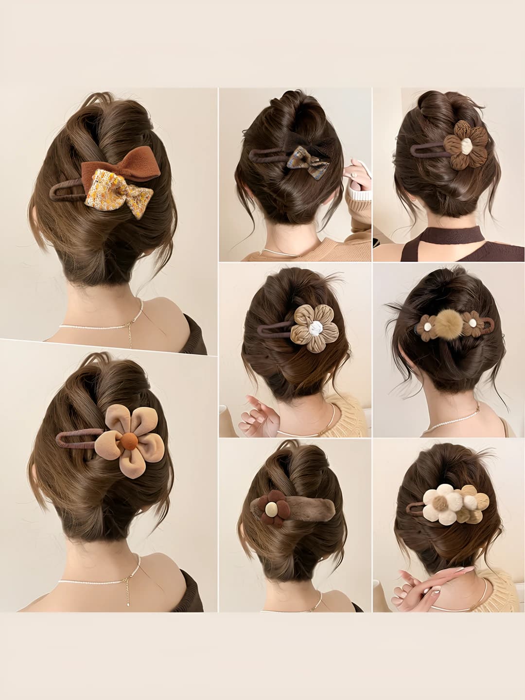 Women's autumn-winter fluffy hair clip with bow, flower design element, light luxury style