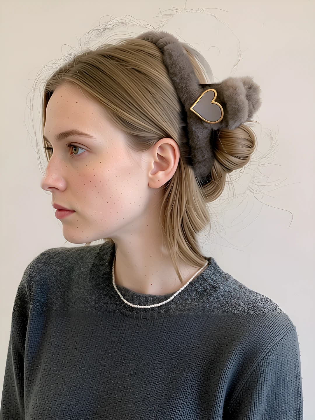 Dark coffee furry heart clip