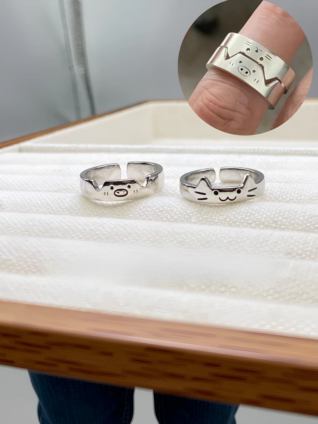 Women's open animal couple rings: cat and pig, kitten and puppy, sweet and cool style, design element