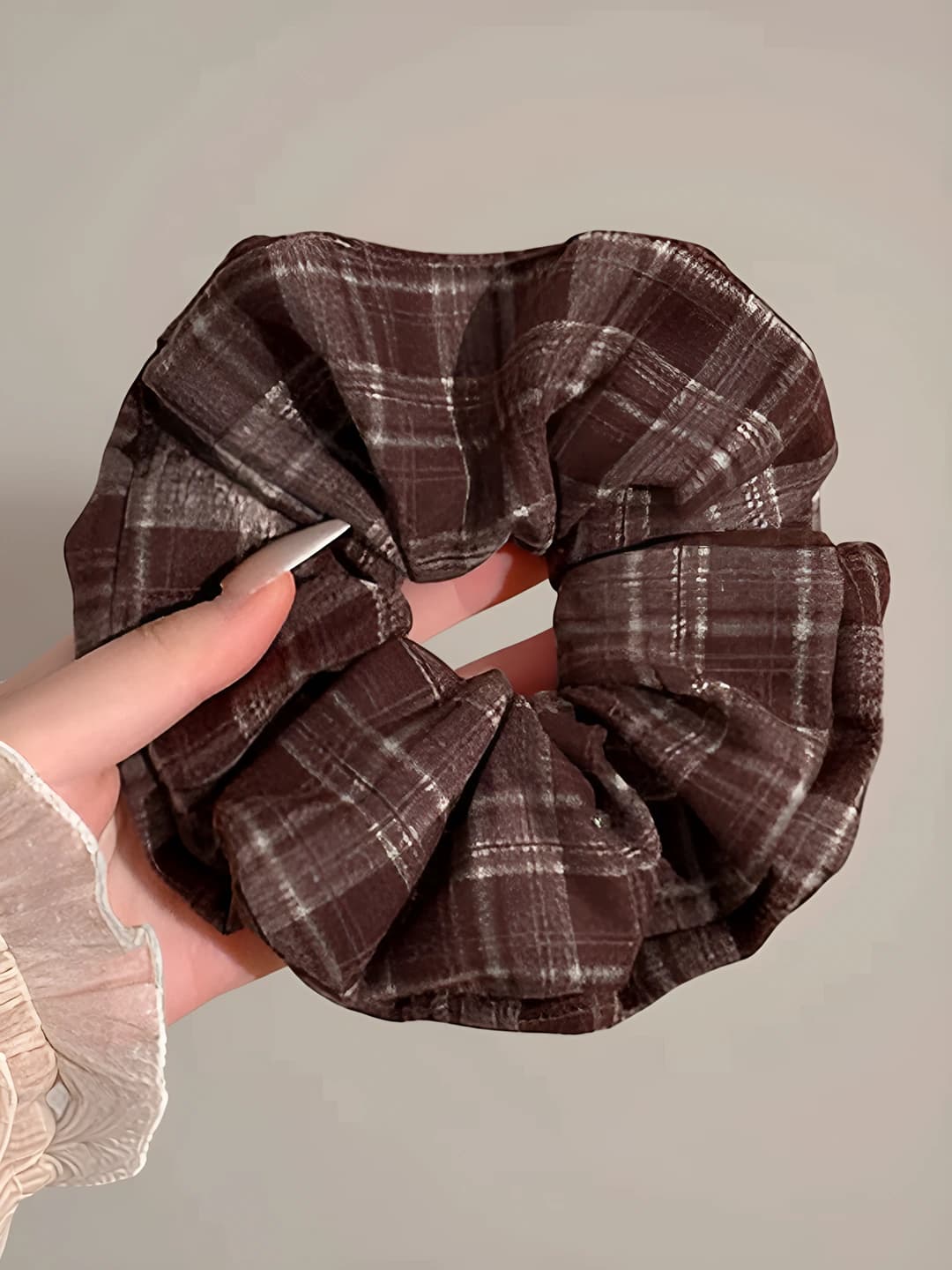 2# Khaki plaid hair tie 14 cm