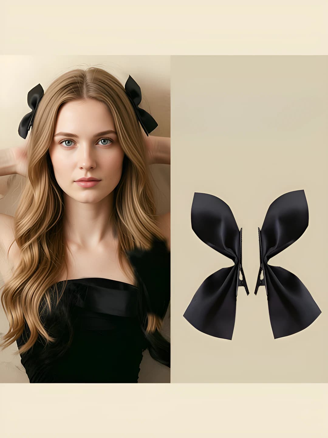 Women's black simple natural style bow hair clips