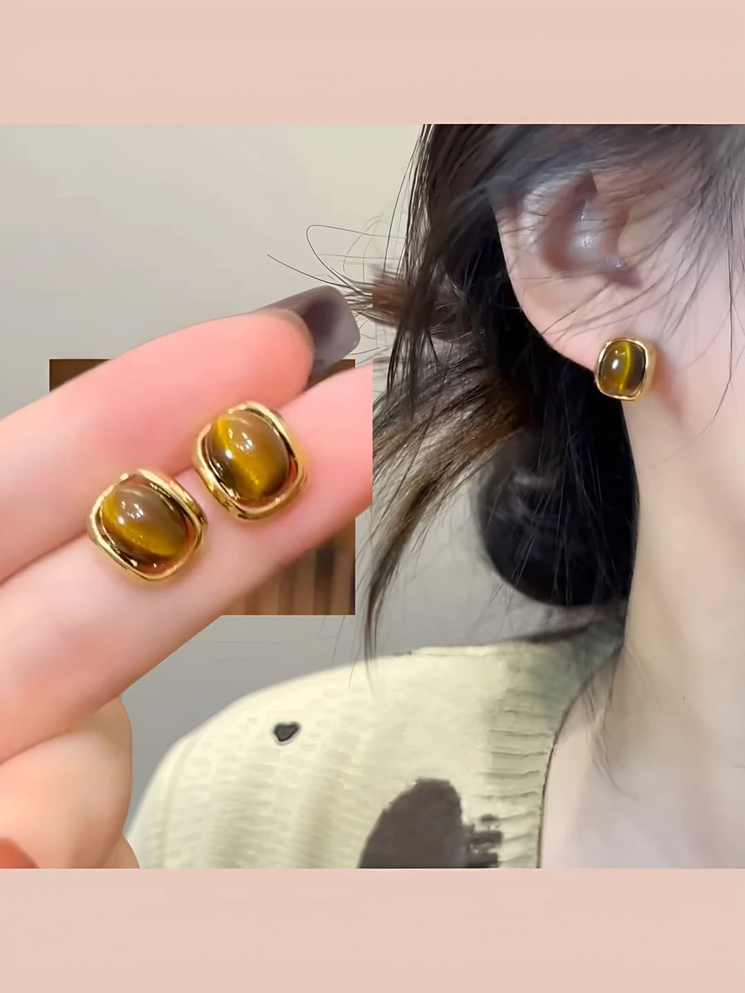Ayollar uchun kuz-qish retro uslubidagi geometrik toshli stud ziraklar