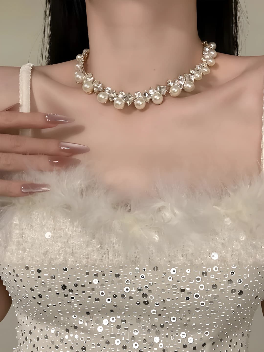 38# Necklace - Silver - Beige