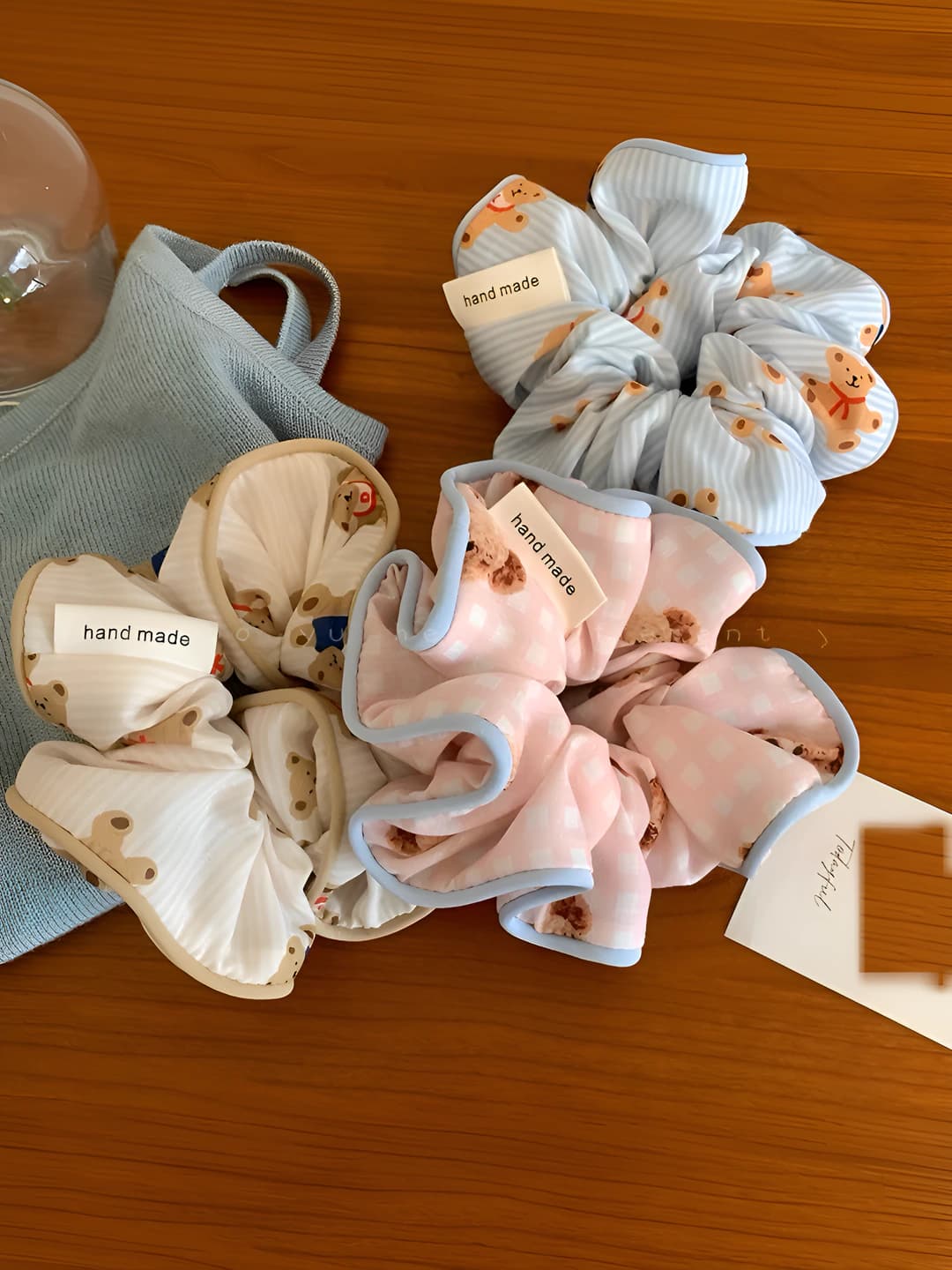Women's summer 2026 fabric scrunchie hair ties, loose fit, floral pattern, handmade, light luxury style for buns