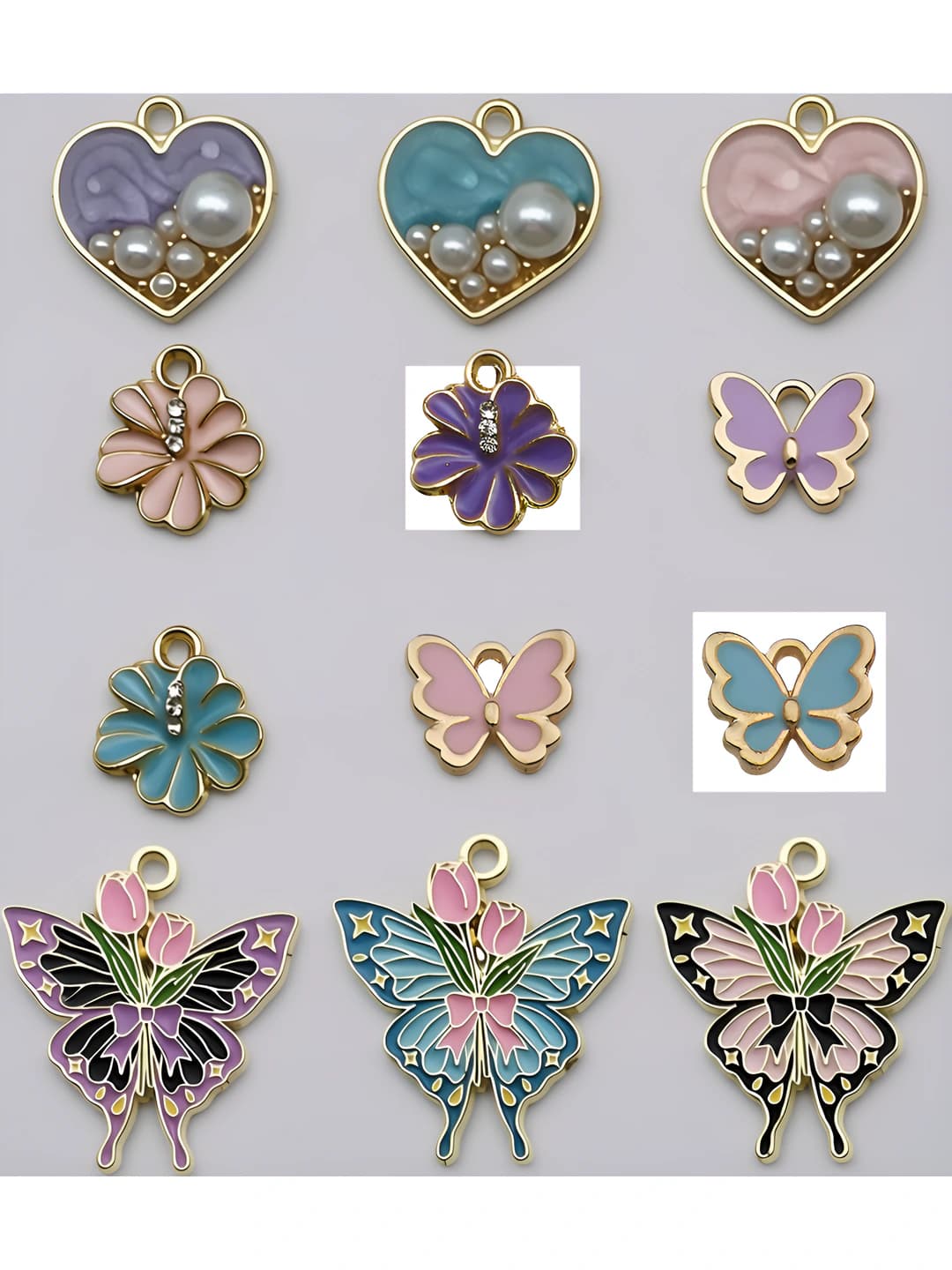 Set of 12 mixed epoxy resin butterflies and flowers, 1 of each, 17 g