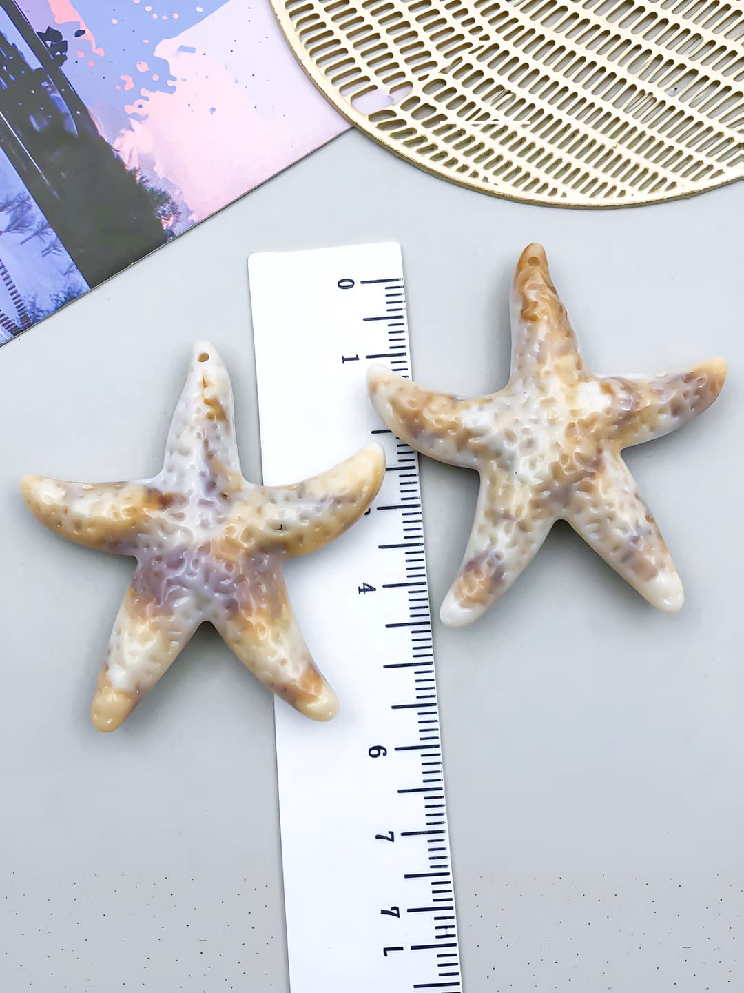 1 pc Large Beige acrylic sea star 49x45.5x10mm-5.6g-23607