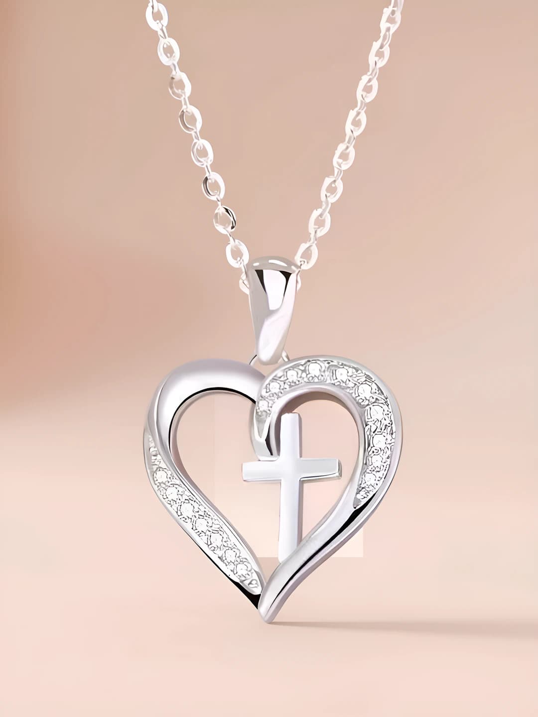 Women's ins style pendant necklace with cross and heart, zircon, copper, 41-50 cm