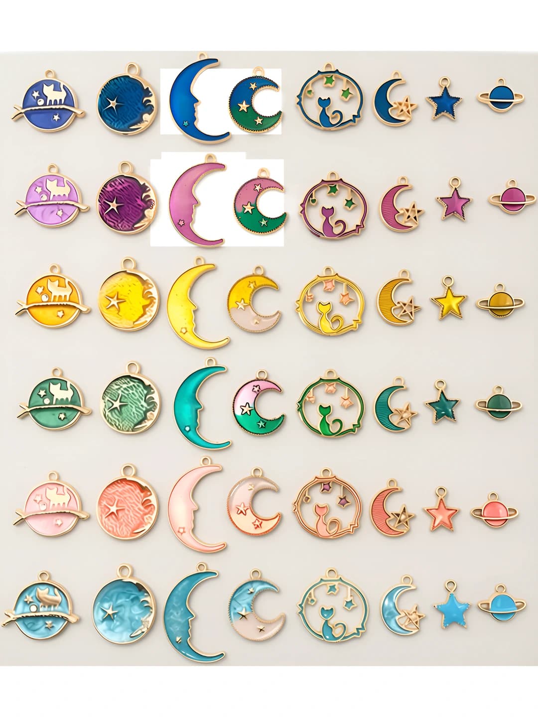 Women's DIY enamel alloy charms: moon, star and planet pendants, earrings and accessories