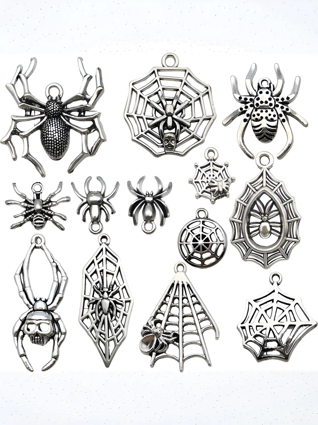 DIY metal charms for women: antique alloy, for Halloween, with bow and spider web pattern, for bracelets and necklaces
