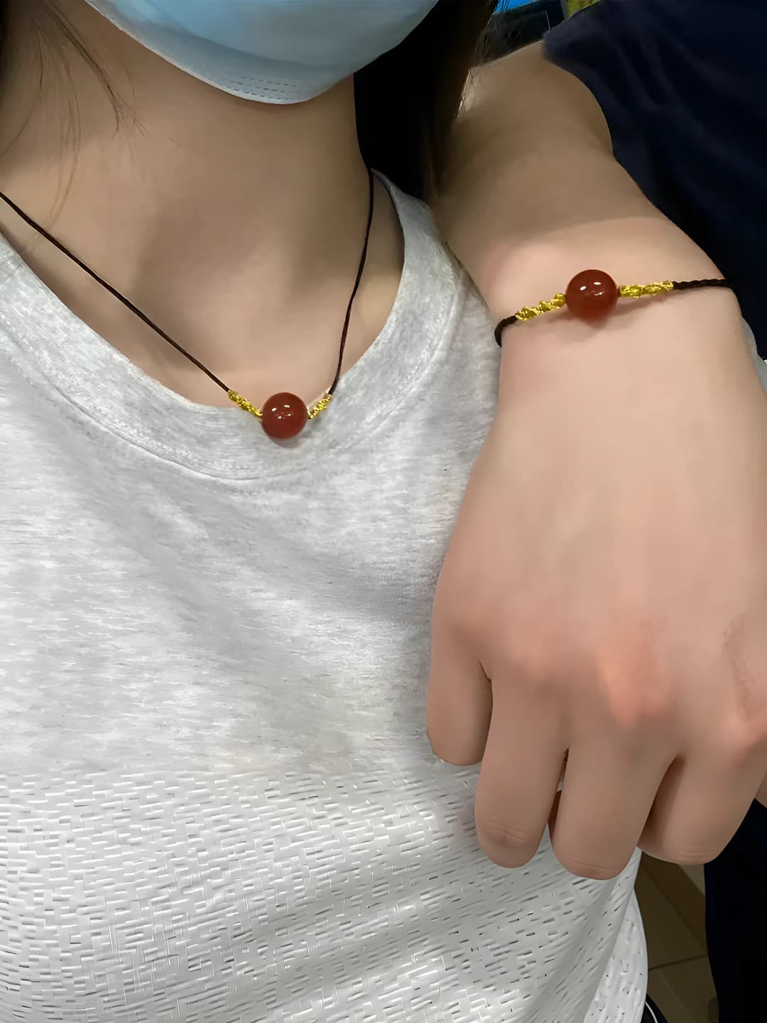 Red bean bracelet+necklace [2 pcs]
