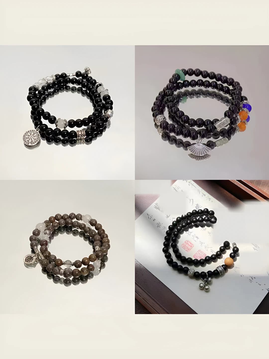 Ayollar uchun retro uslubdagi ikki qatlamli chindonli bilaguzuk, shisha material, qo'lda ishlangan, Fu belgisi, karton uslub
