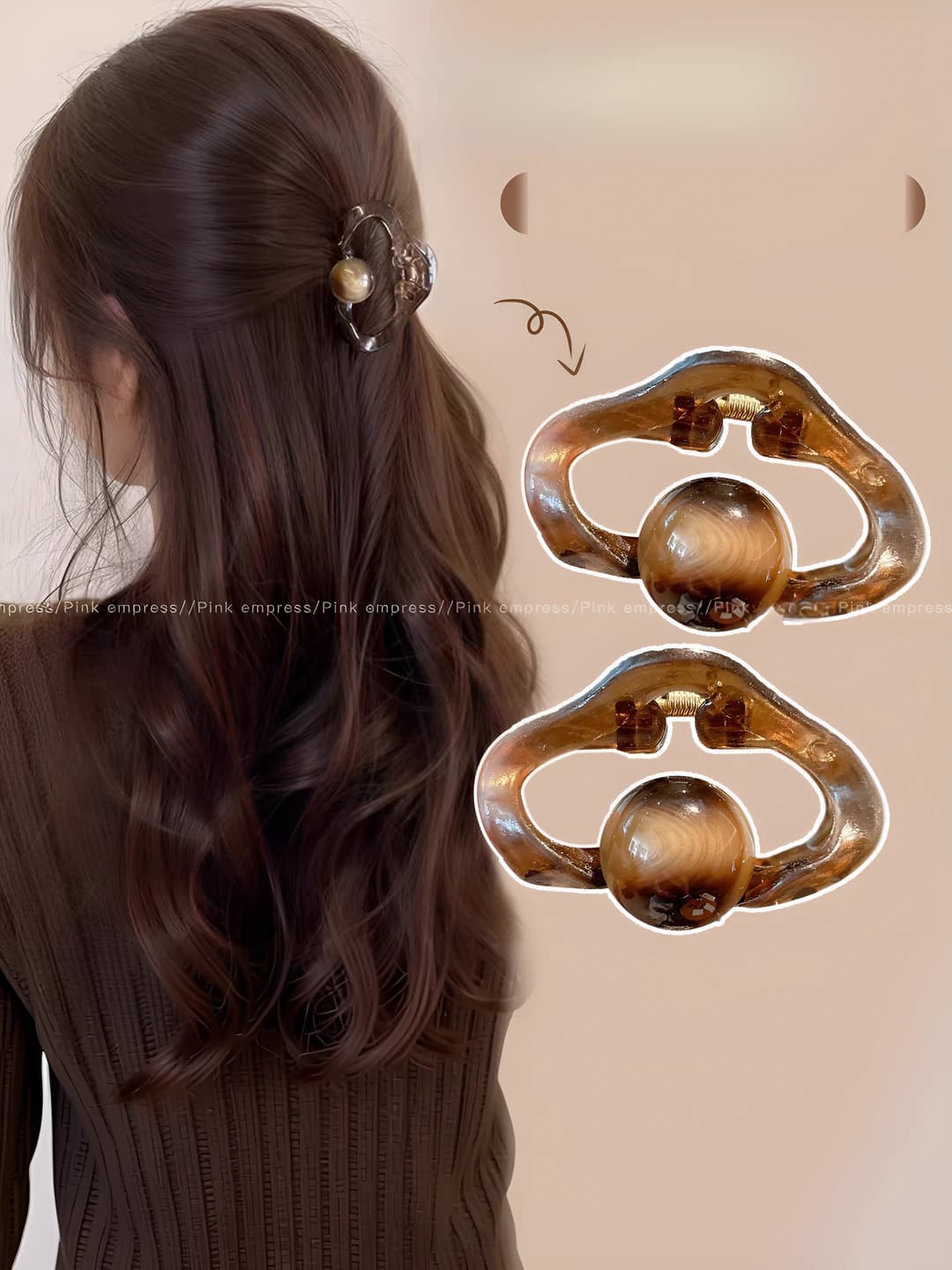 Women's hair clips and combs in amber color, acrylic, handmade, Korean style, triangle design element