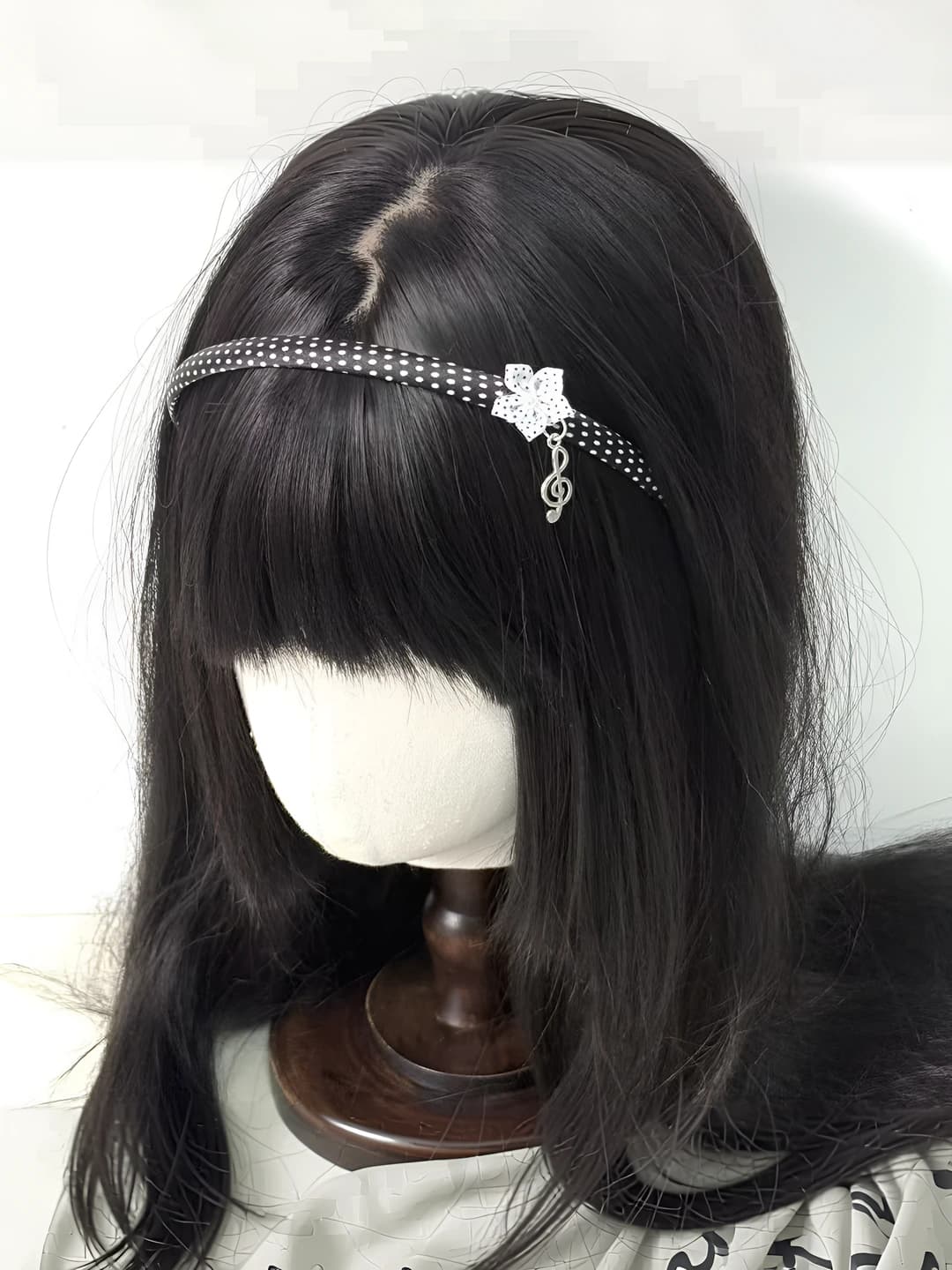 2# Black-white polka dot flower headband ~0.8 cm