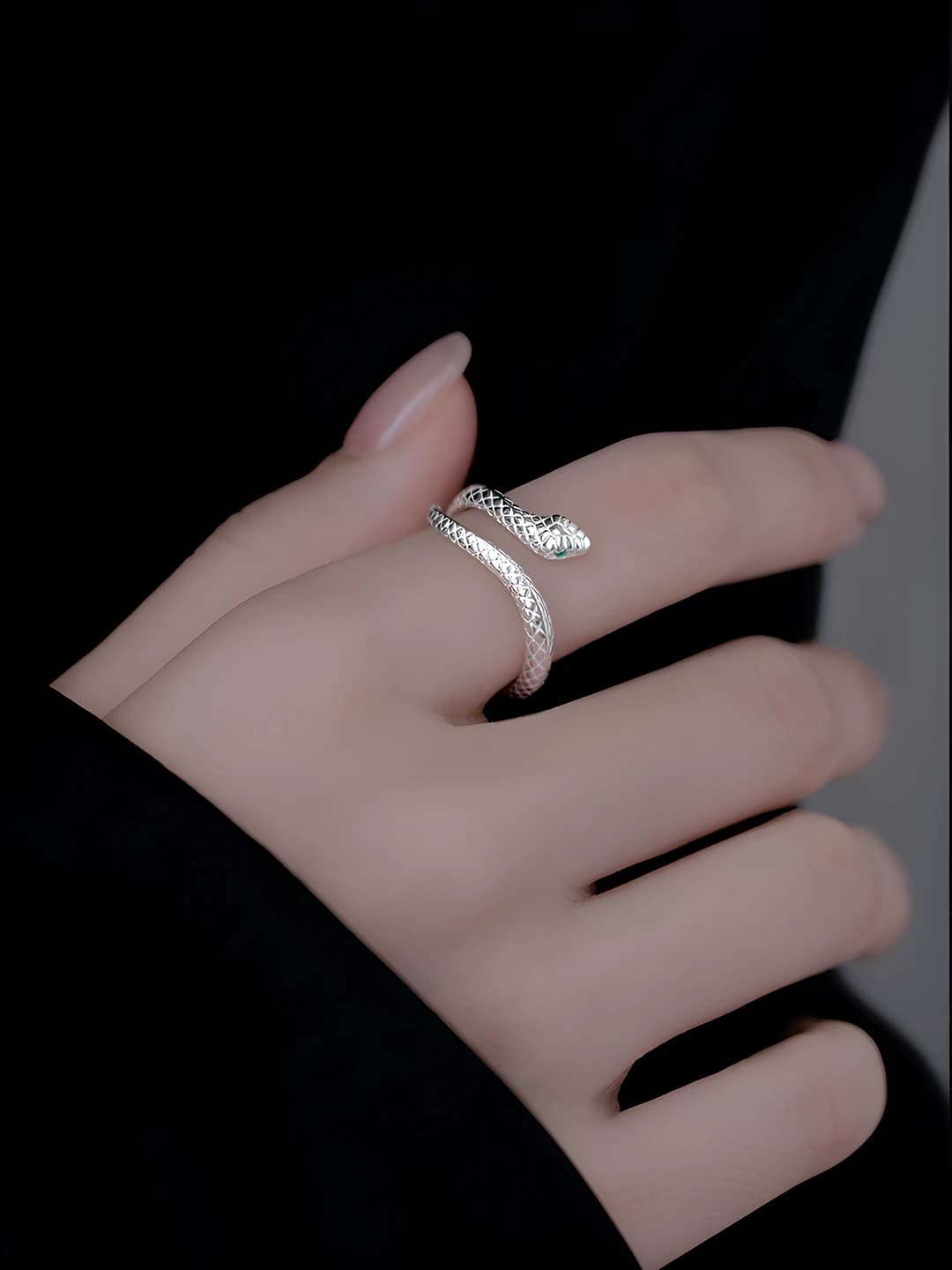 Women's open ring in snake shape, geometric design element, cold style, 2026