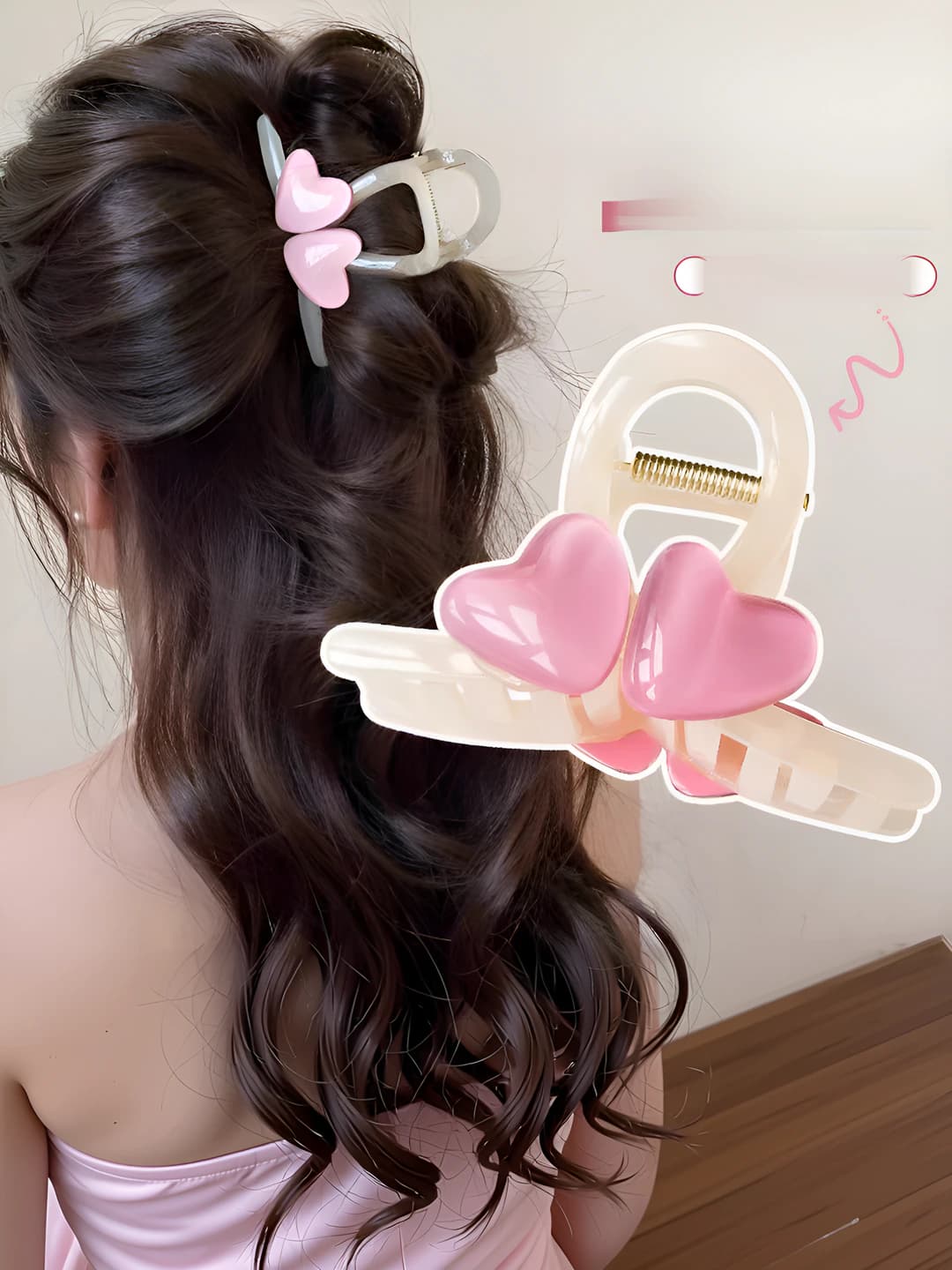 Women's hair clips and combs: heart-shaped acrylic hair clips, handmade, casual style