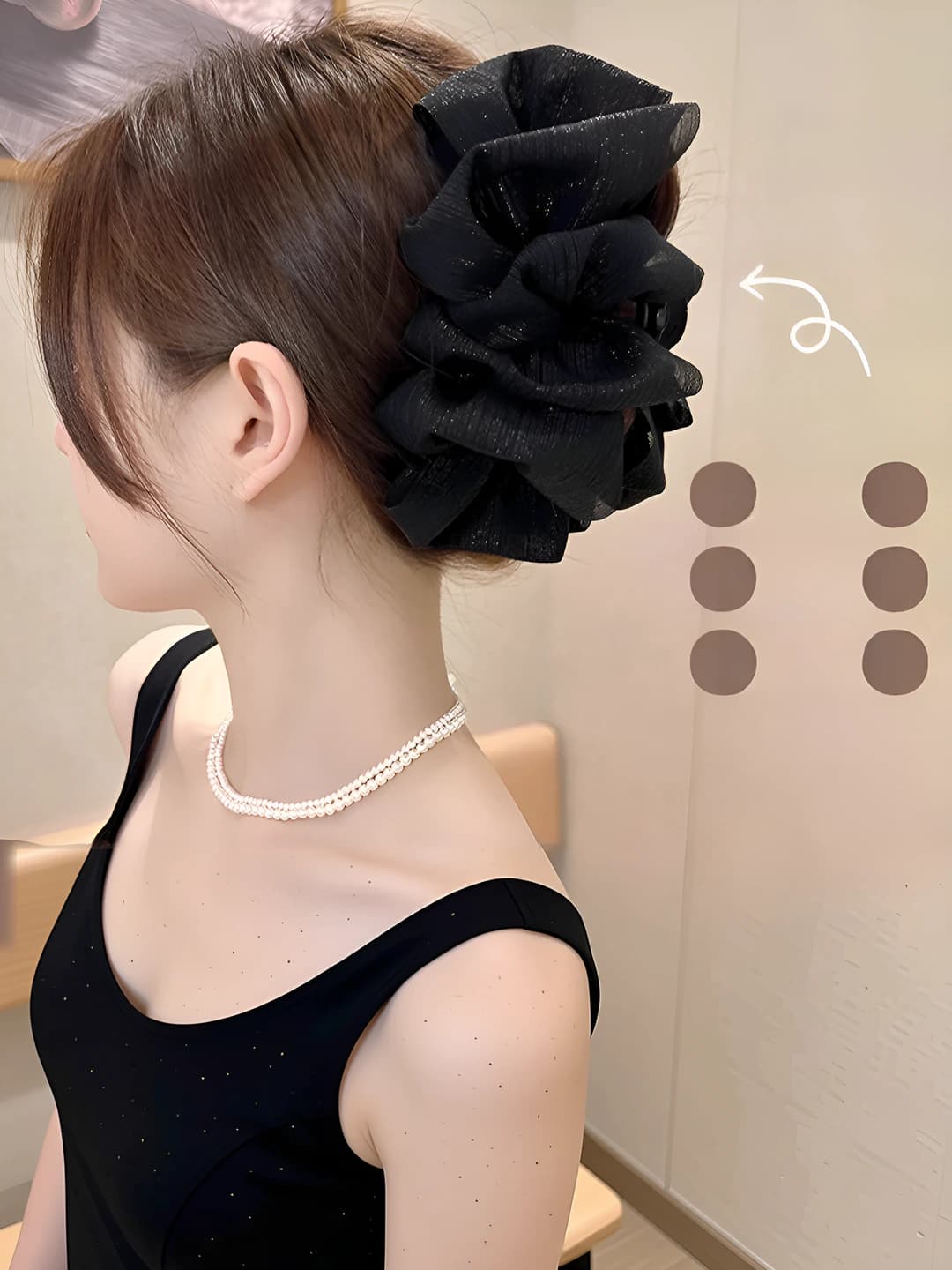Black, silver thread, puff bow