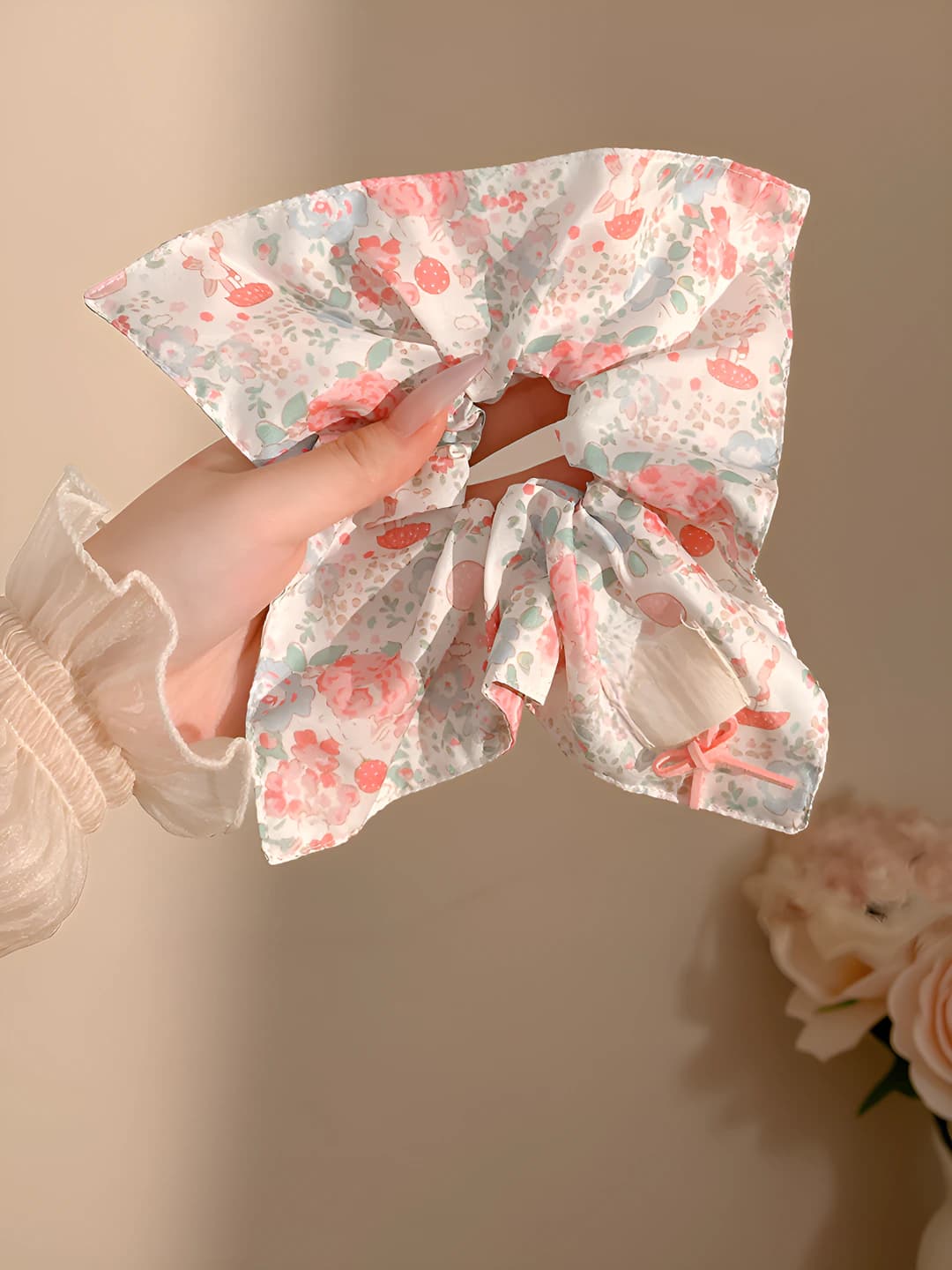 3# Pink floral square scarf ring ~21*22 cm