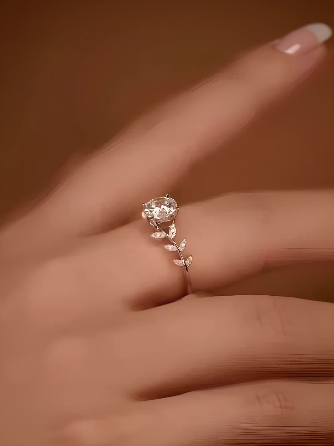 Кольцо для женщин с имитацией моissanite, форма листа, корейский стиль, латунь