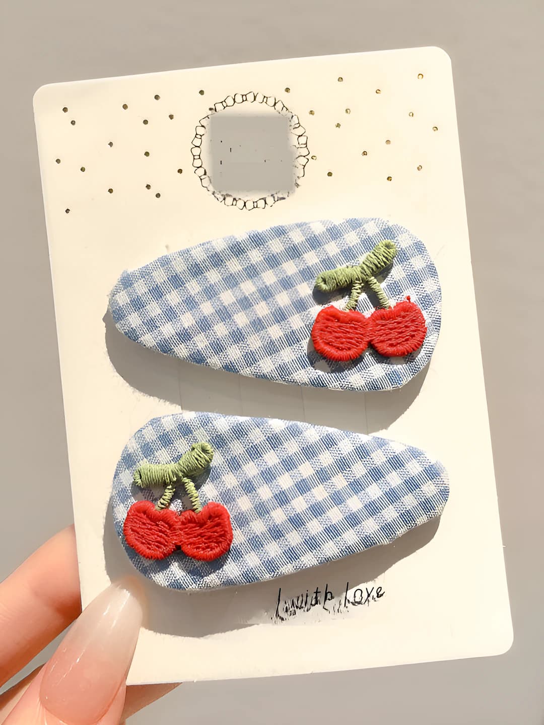 2# Cherry blue plaid / pair ~6cm