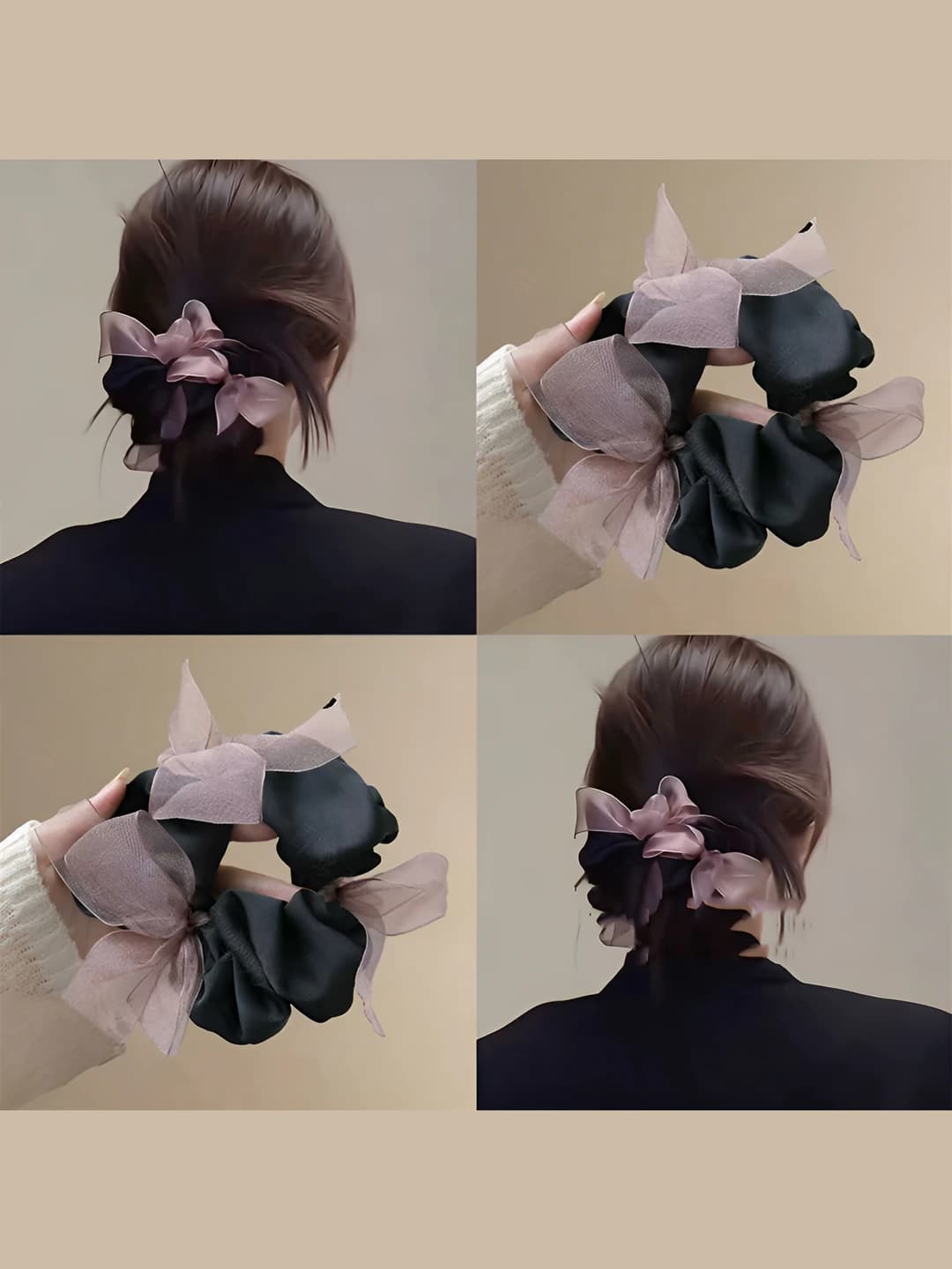 Women's stretch fabric hair tie: handmade, simple style, fresh and sweet look, adds volume, with bow