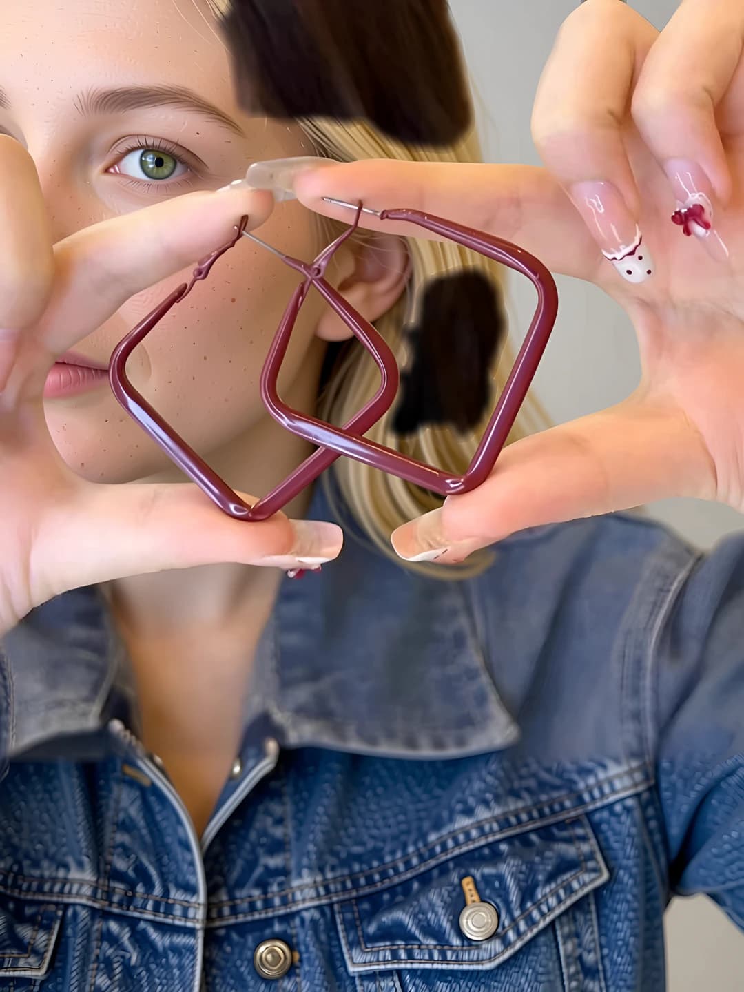 Square red ear hoop