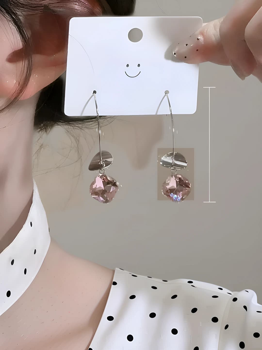 Women's long 2026 pink geometric crystal earrings, 925 silver, gold plating, cartoon style design element