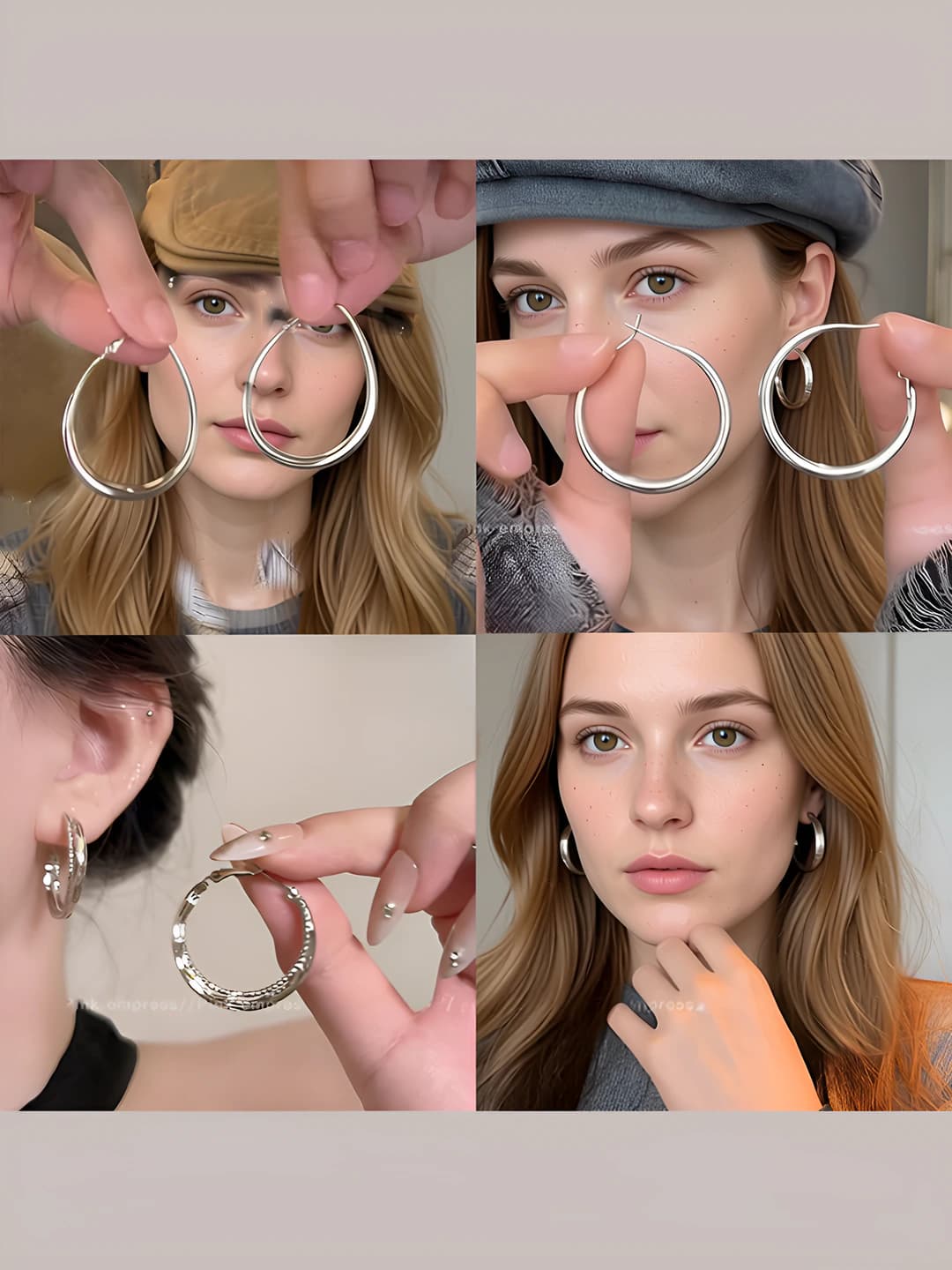 Women's hoop earrings in Korean style, geometric design element, metal