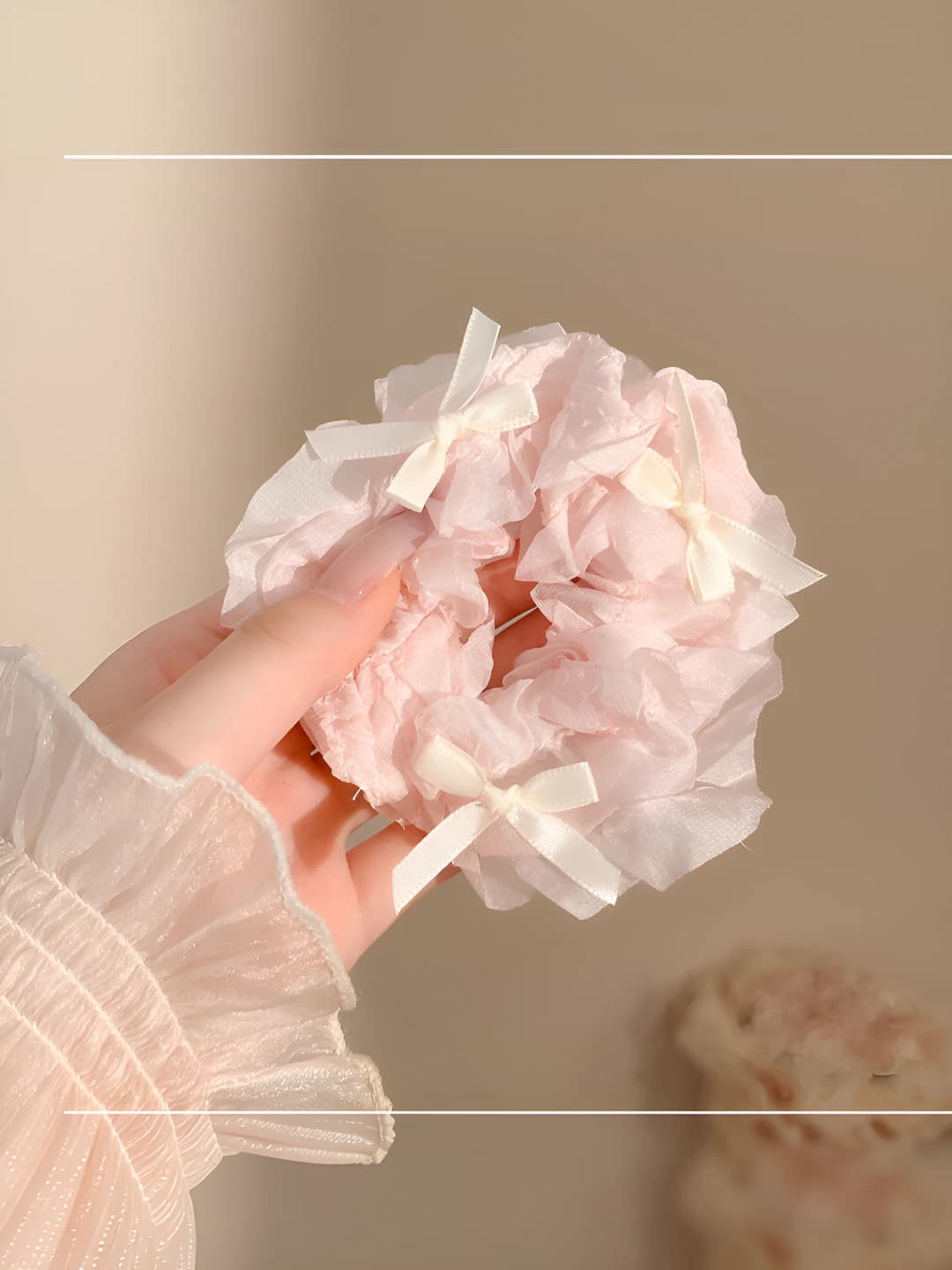 3# Creamy white bow pink 10 cm