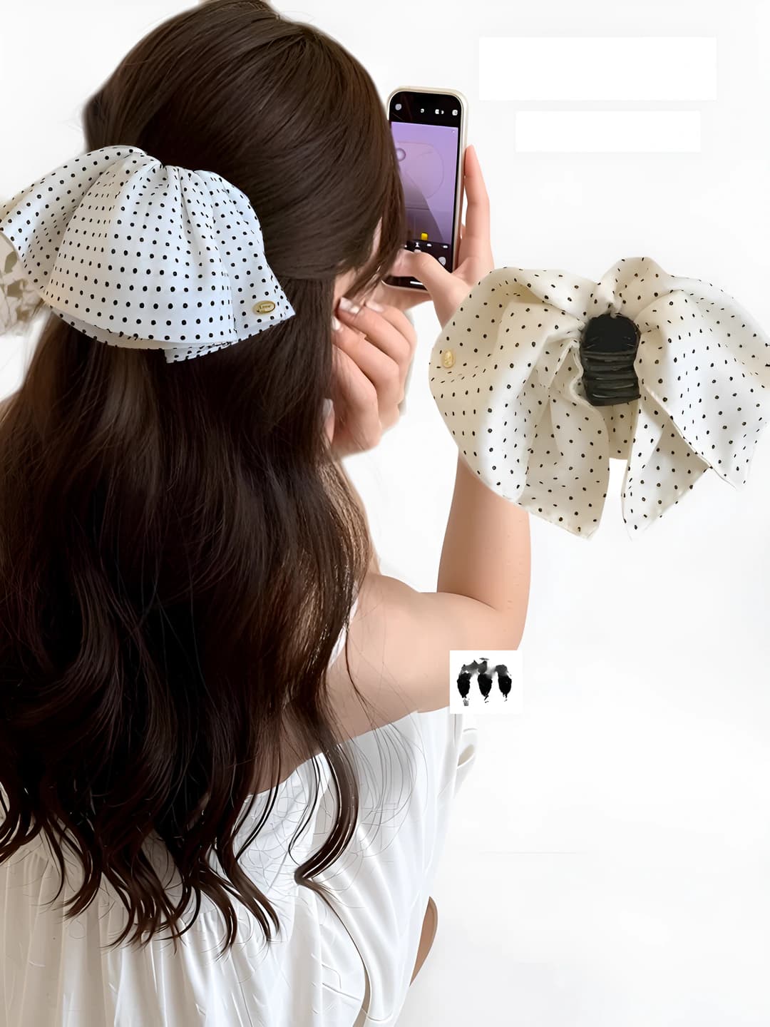 Women's polka-dot fabric claw hair clip: 2026 new style, Japanese-Korean style, fresh and sweet design element