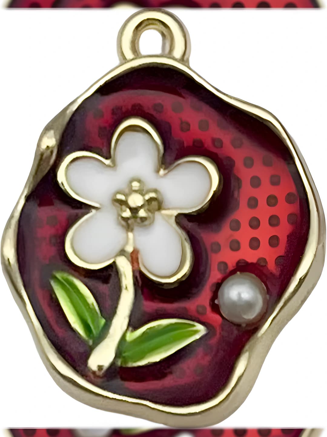 Красный, белые цветы и листья, 25x20mm, 3.05g