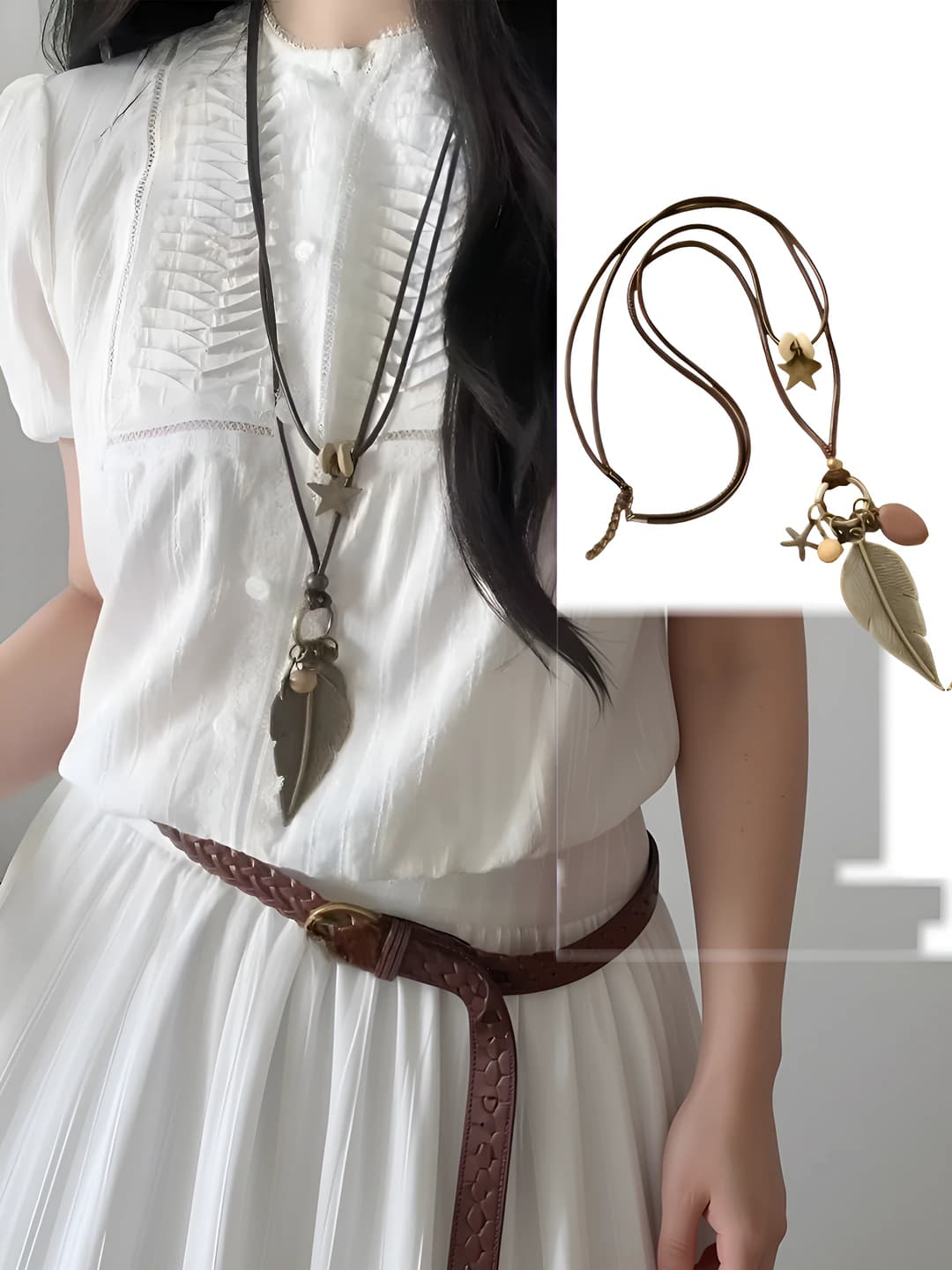 10# necklace - Gold - Large feather