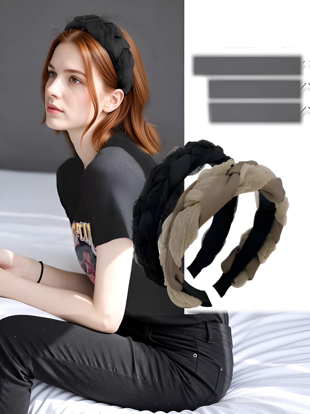 Women's wide braided organza headband for autumn-winter, non-slip, does not press on head