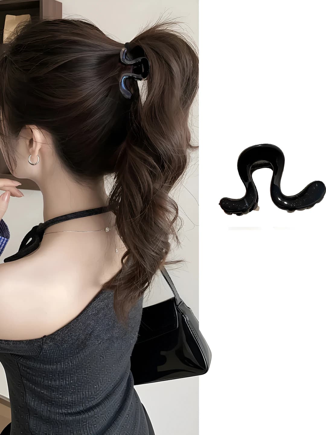 Glossy black geometric clip 8 cm