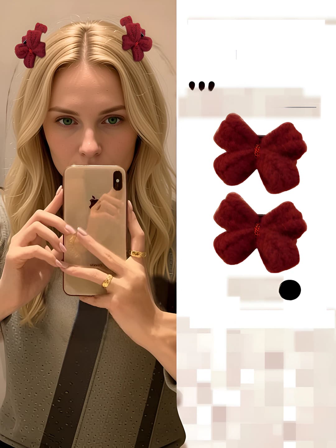 3# Knit hair clip wine red pair 4.5 cm