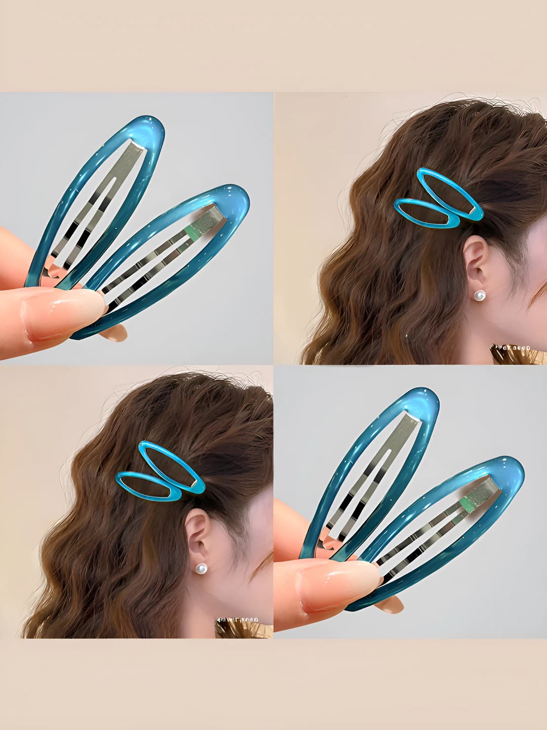 Women's hair clip: blue oval BB clip for side, Korean style