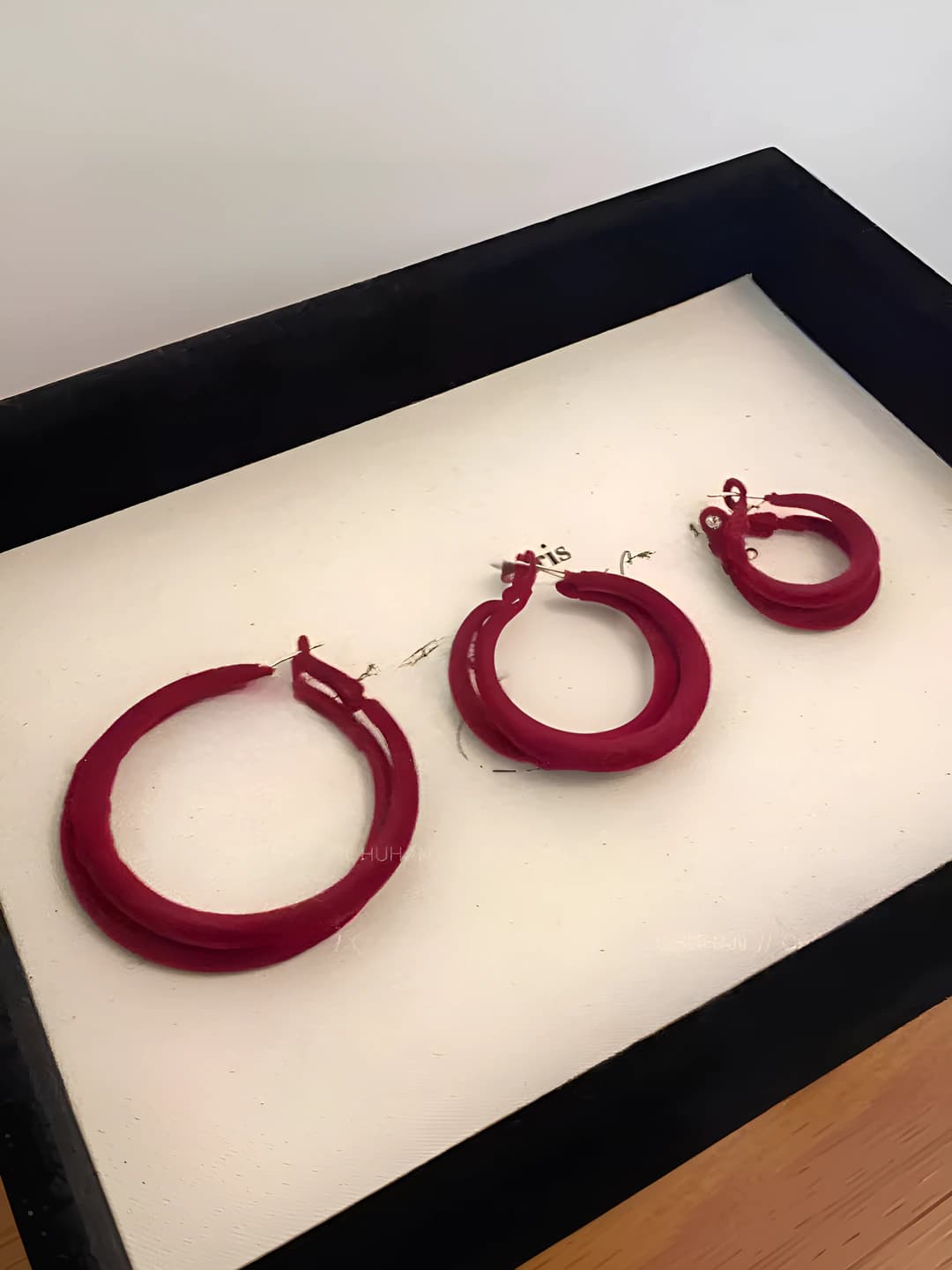 Red velvet hoop earrings 2.5cm