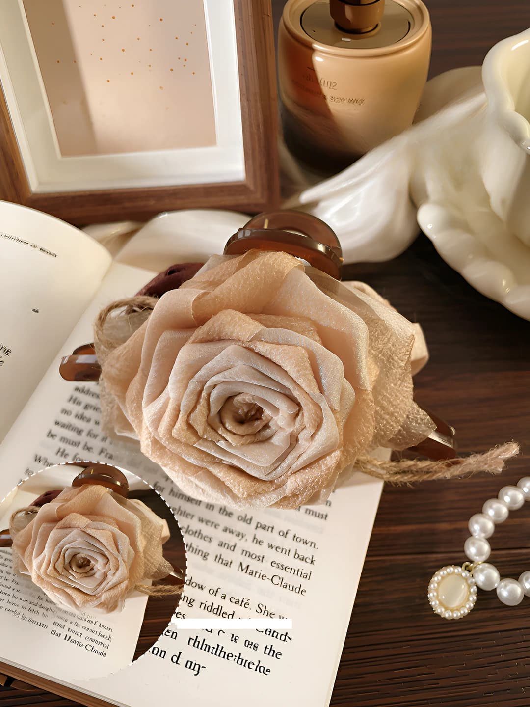 Beige dried rose clip 13 cm