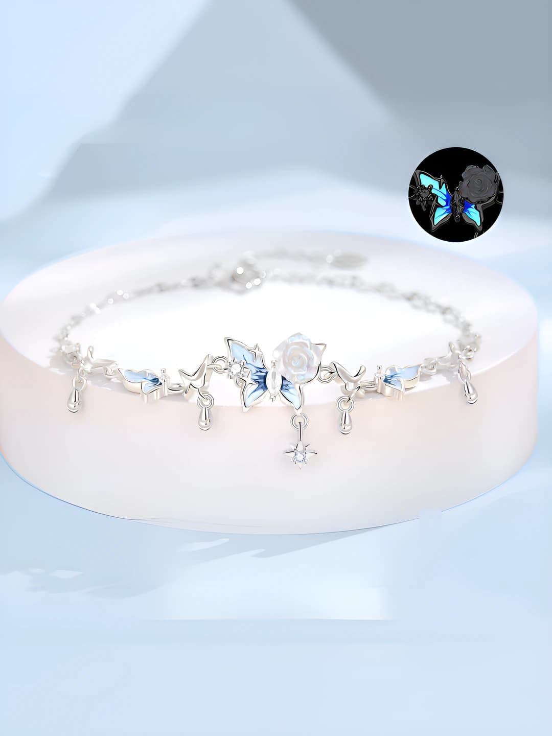 White camellia and butterfly bracelet